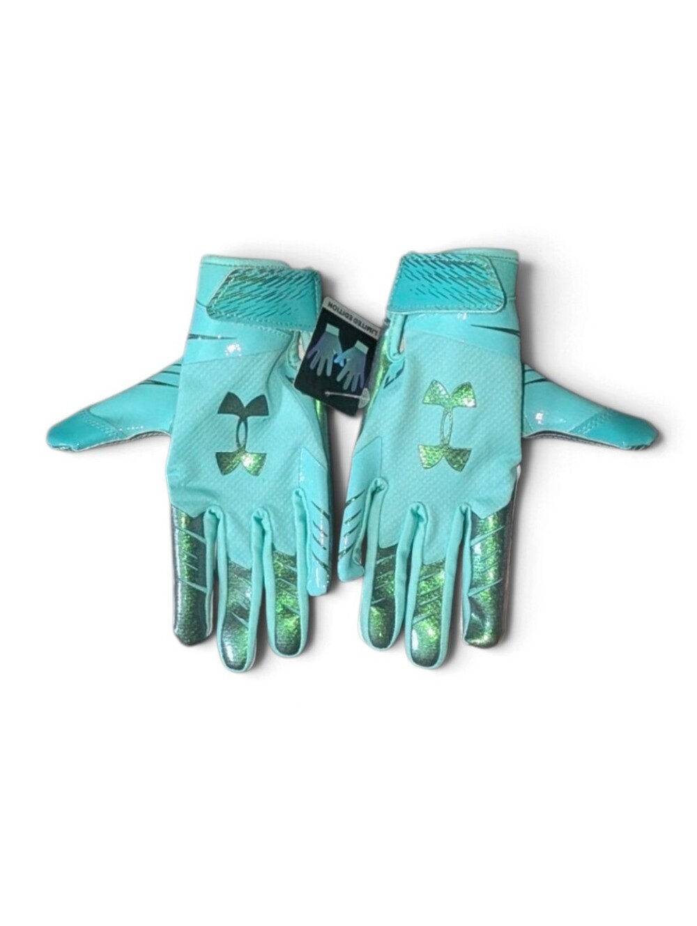 Under Armour Youth Med Glue Grip F7 LE Football Receiver Gloves Iridescent Teal